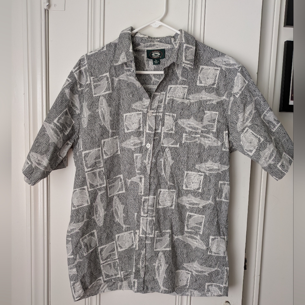 Fish Nautical Postage Stamp Button Up